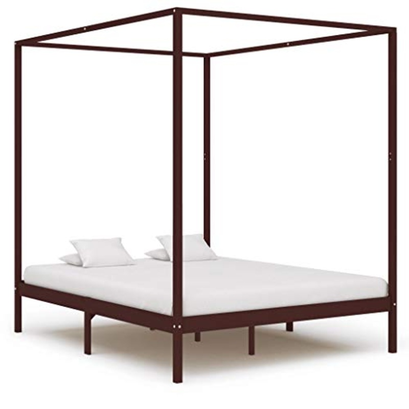 SKM Giroletto a Baldacchino Marrone Scuro Massello Pino 160×200 cm