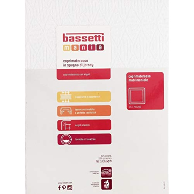 bassetti mania coprimaterasso in spugna di jersey matrimoniale con angoli elastici cm 175×200