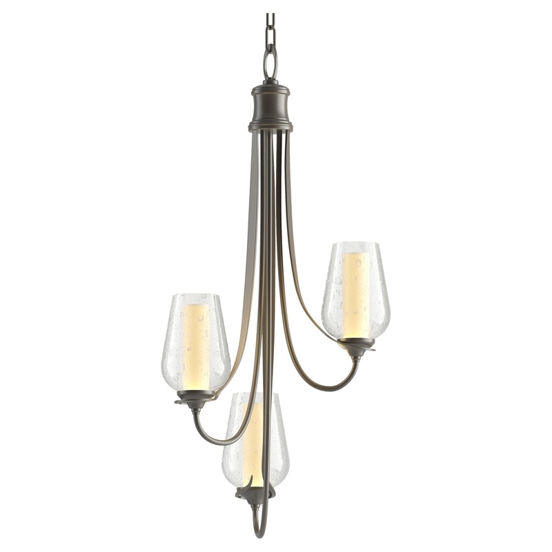 Flora 3-Arm Chandelier Dark Smoke Seeded Glass with Opal Diffuser (ZS)