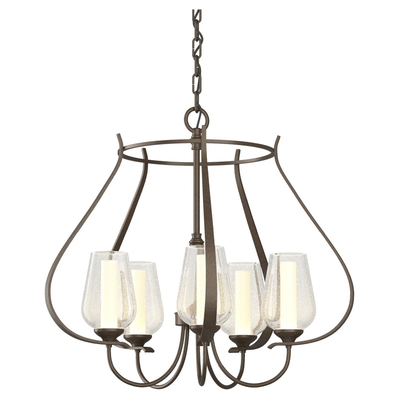 Flora 5-Arm Chandelier Bronze Seeded Glass with Opal Diffuser (ZS)