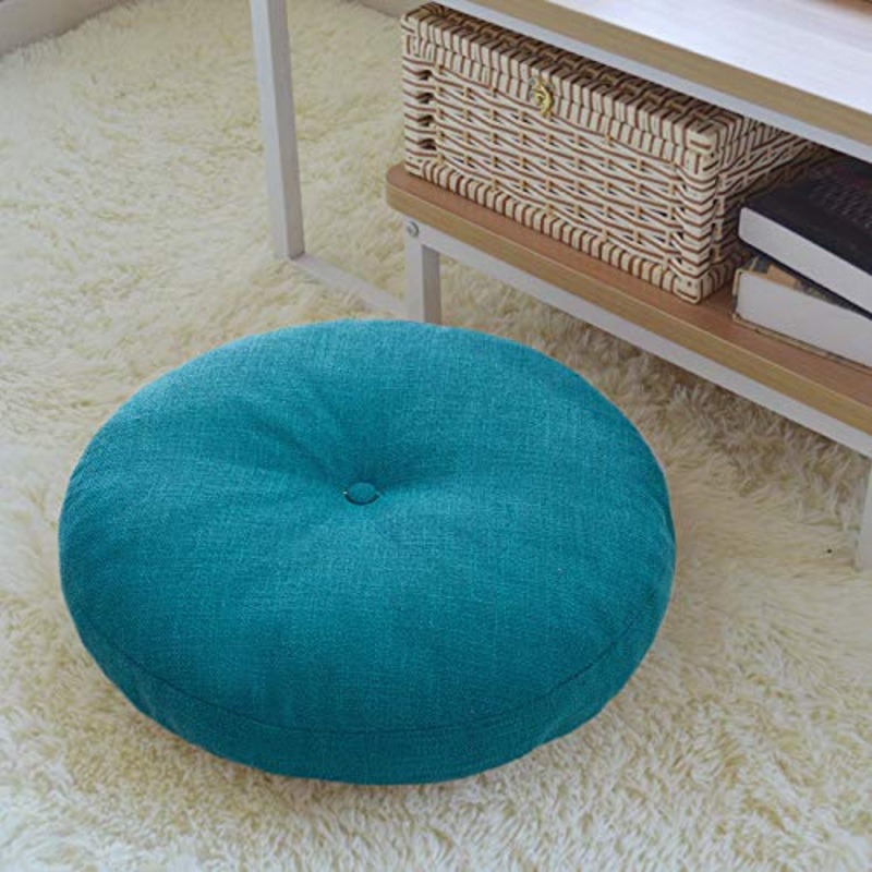 Newgreeny Futon Cuscino sul Pavimento Tatami Pavimento in Moquette Bovindo Sedile Domestico Molo Meditazione Rotondo Ispessito Sfoderabile E Lavabile 45cm di Diametro. Futon Lago Blu