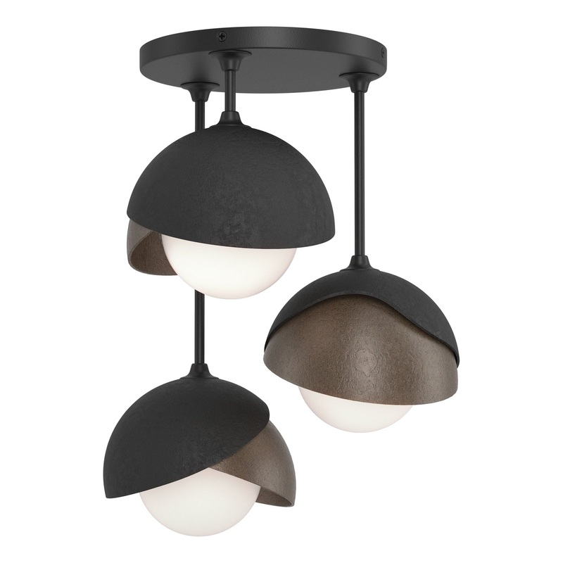 Brooklyn 3-Light Double Shade Semi-Flush Black Bronze