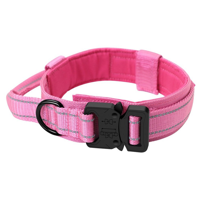 L Pink Tactical Dog Collar – Heavy Duty Nylon Pet Collar for Medium & Large Dogs, Adjustable (3.8cm Width)