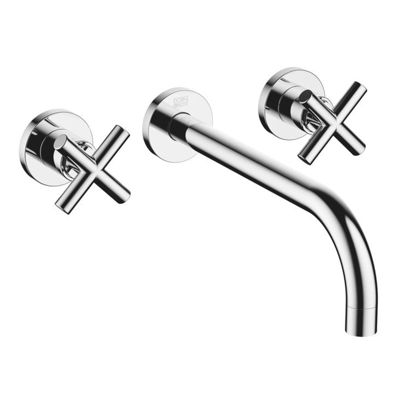 Lavatory Faucet TARA Wall Mount Mixer 2 Cross ADA WaterSense Chrome 1.2 Gallons per Minute Less Drain 3 Hole