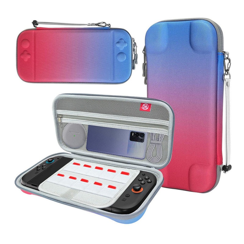 Portable Hard Shell Travel Case for Nintendo Switch/Switch Lite/OLED – Game Card Slots & Accessory Pocket(Gradient red and blue)