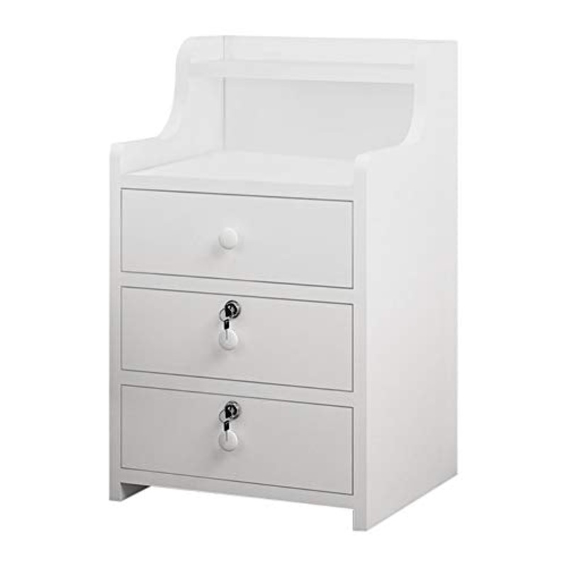 RR-YRN Comodino da Camera da Letto A 3 Cassetti con Chiusura A 3 Cassetti, Moderno Tavolo da Comodino Bianco, Comodino Semplice da Camera da Letto da Comodino, Cassetto per Stoccaggio