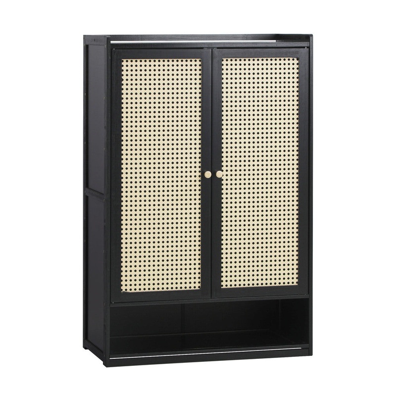 Shoe Storage Cabinet 2 Doors Rattan Black