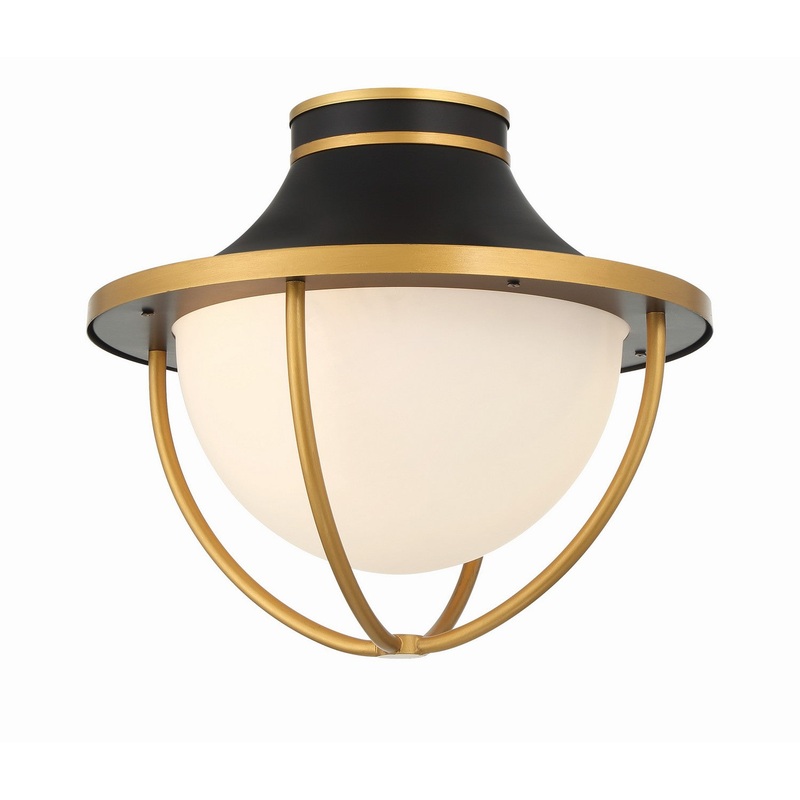 Two Light Outdoor Semi Flush Mount from the Atlas Collection in Matte Black / Textured Gold Finish by Crystorama