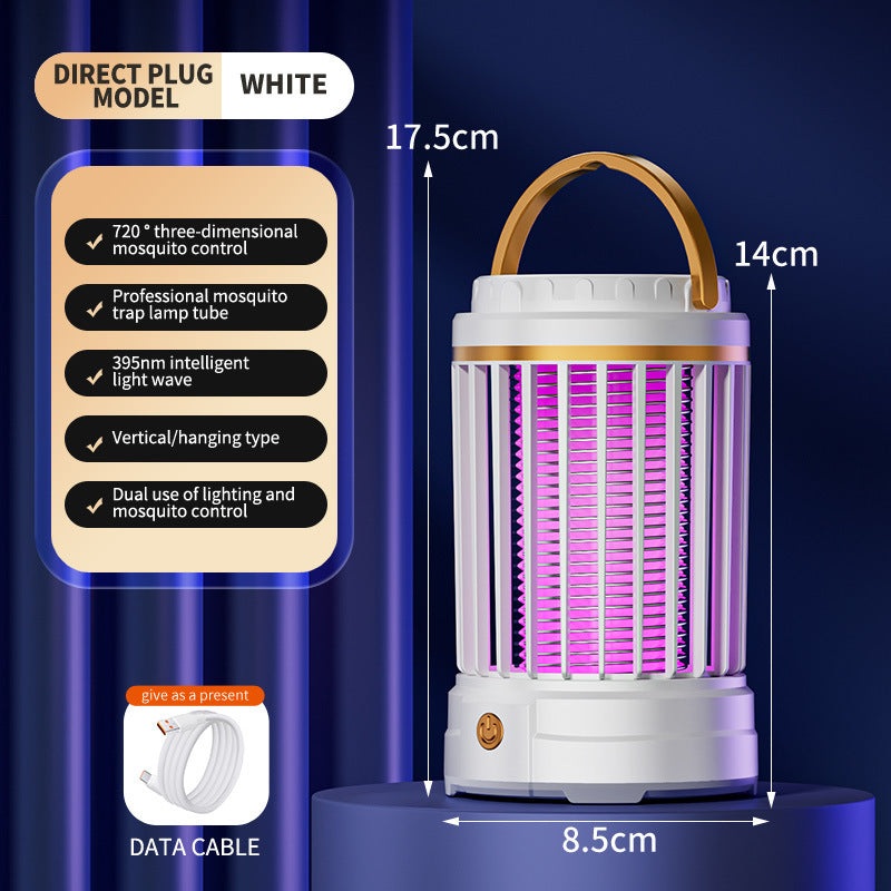 White Portable 3-in-1 Electric Mosquito Zapper Lamp – UV Bug Killer, Warm Night Light & Bright Lantern, USB Plug-in use
