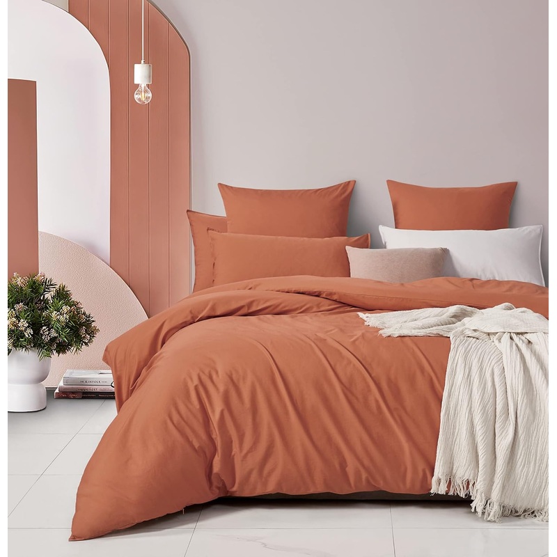 100% Cotton Vintage Washed Bed Quilt Cover Set – Brick – Single