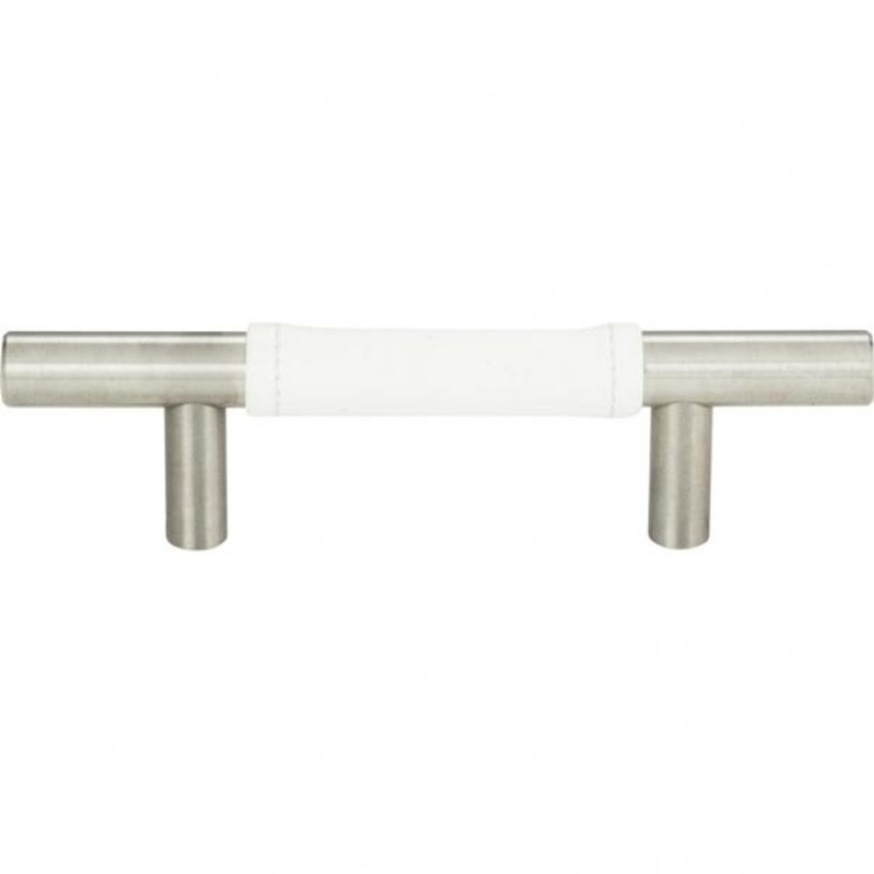 Atlas Homewares Zanzibar White Leather Pull 3 Inch (c-c) Brushed Nickel