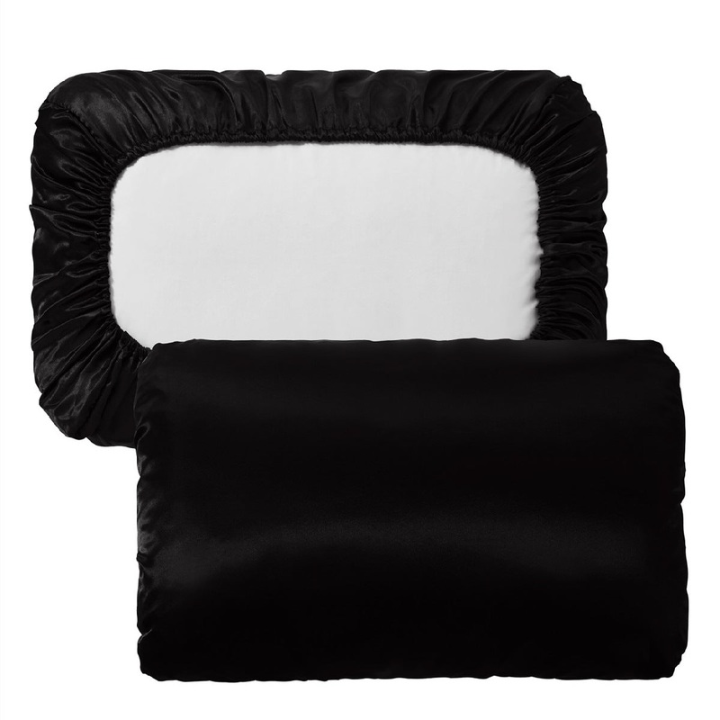 Black Silky Satin Pillowcase Pair – Smooth for Hair & Skin, Elastic Fitted (46×70+16cm)