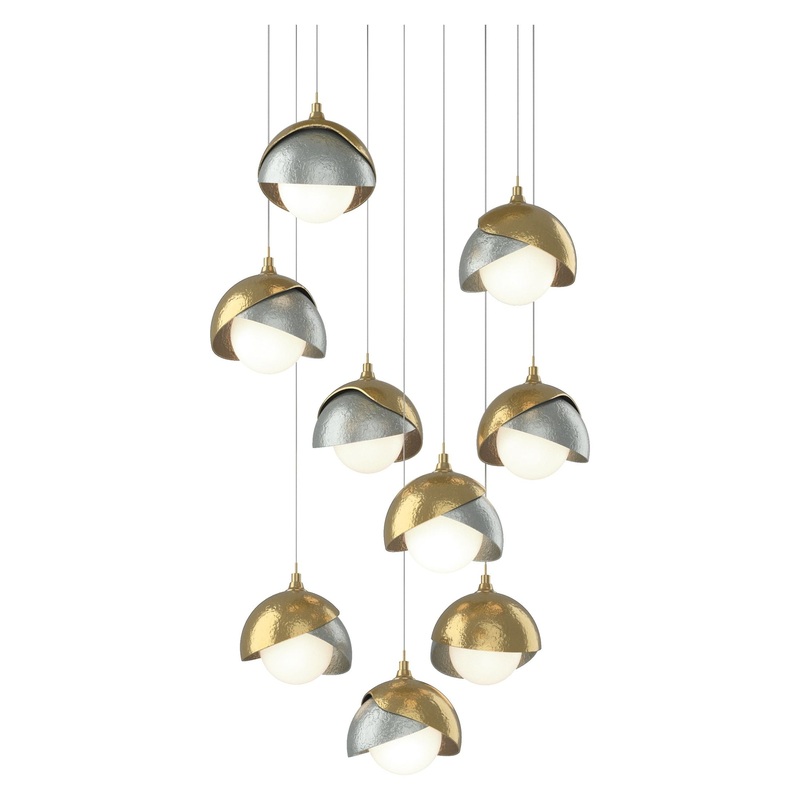 Brooklyn 9-Light Double Shade Pendant Modern Brass Vintage Platinum