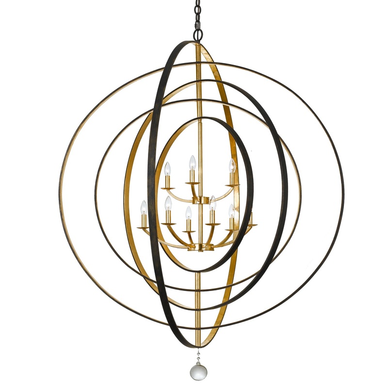 Crystorama 587-EB-GA Luna Nine Light Chandelier English Bronze / Antique Gold