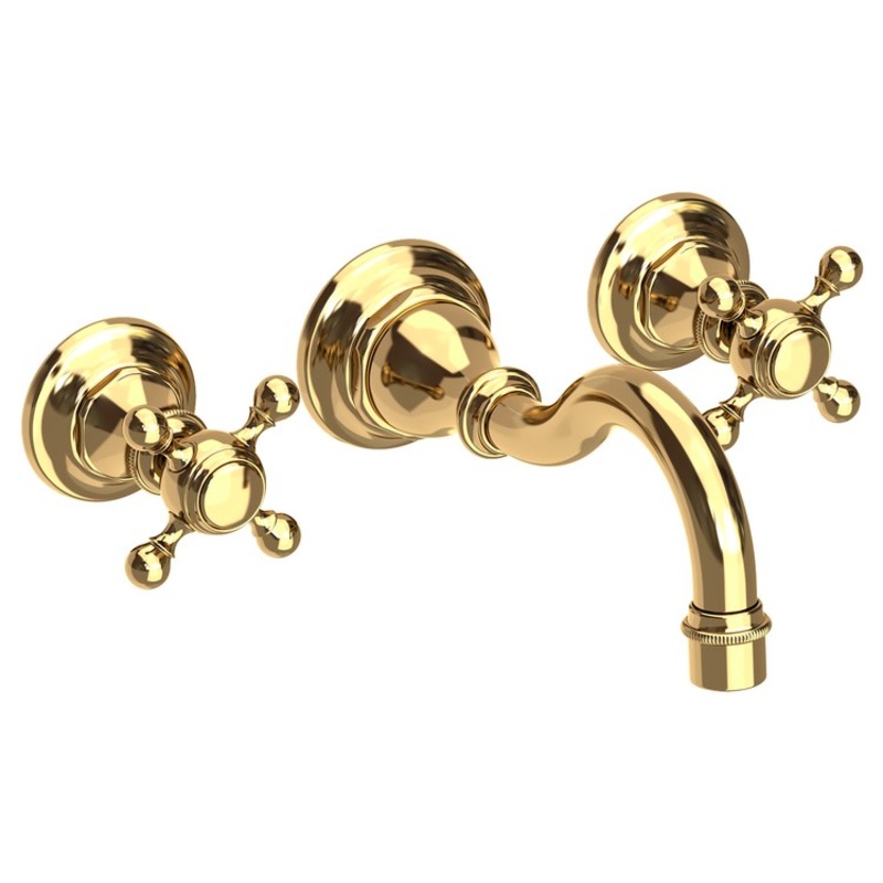 Lavatory Faucet Victoria Wall Mount 8 Inch Spread 2 Cross ADA Watersense Polished Brass Uncoated Living 1.2 Gallons Per Minute Brass Less Drain Spout Reach 8-1/6 Inch
