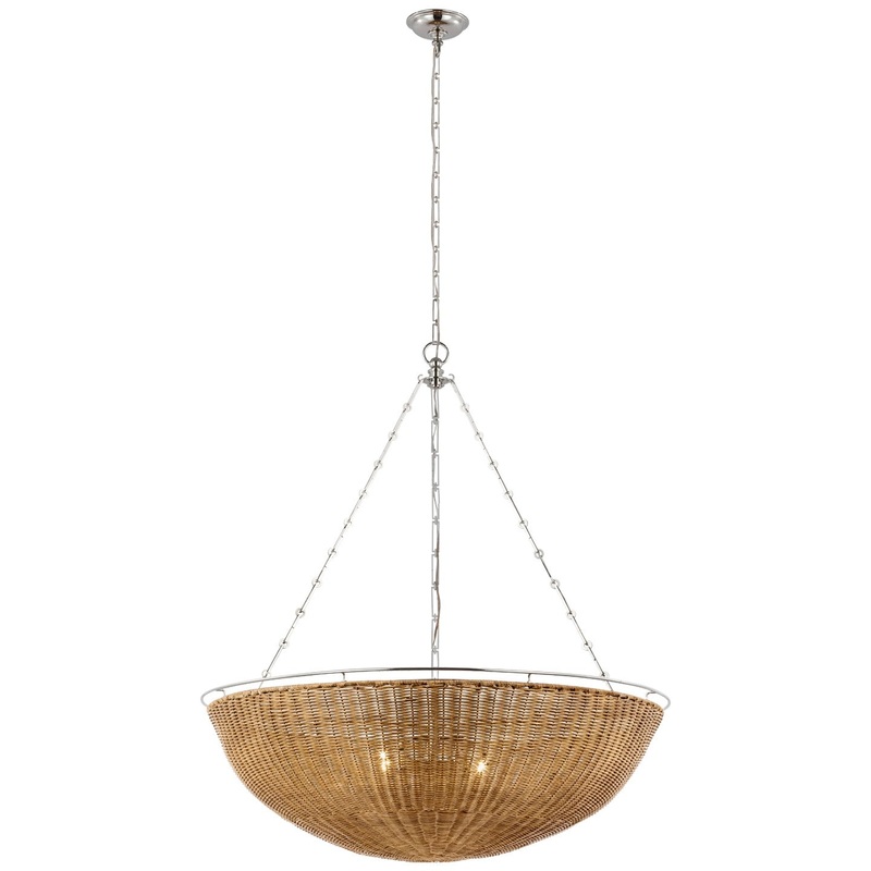 LED Chandelier from the Clovis Collection in Polished Nickel And Natural Wicker Finish by Visual Comfort Signature