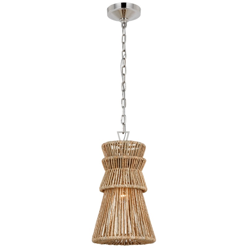 LED Pendant from the Antigua Collection in Polished Nickel And Natural Abaca Finish by Visual Comfort Signature