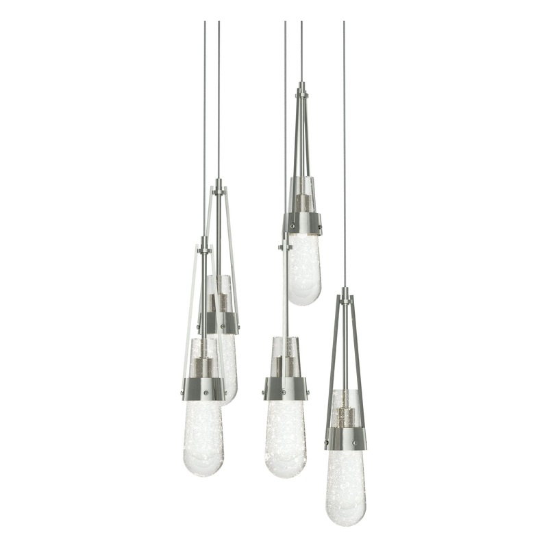 Link 5-Light Blown Glass Pendant Sterling Clear Bubble Glass (YG)