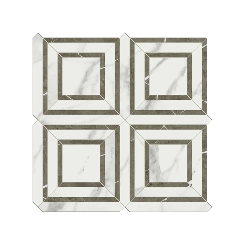 Mayfair Statuario Venato Piazza Polished Porcelain Mosaics. 1 Sheet = .96 Sq. Ft.