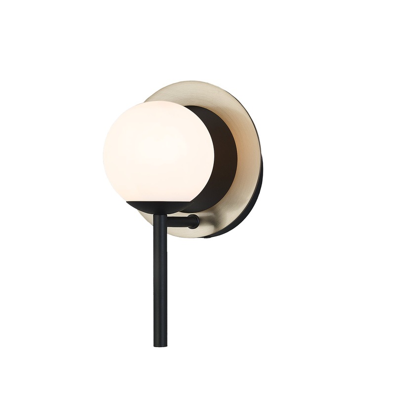 One Light Wall Sconce from the Halo Collection in Matte Black w/ Brass Finish by Justice Designs