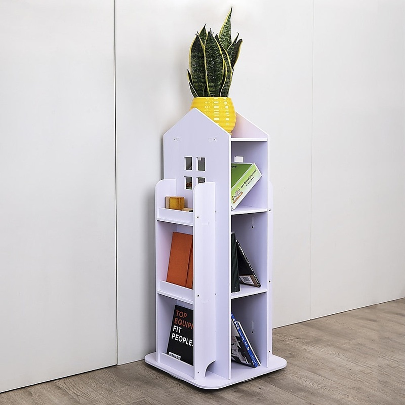 Rotating Bookcase Bookshelf Kid’s Book Organiser Rack Wooden Castle Display Shelf