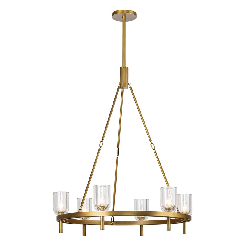 Six Light Chandelier from the Lucian Collection in Vintage Brass/Clear Crystal Finish by Alora