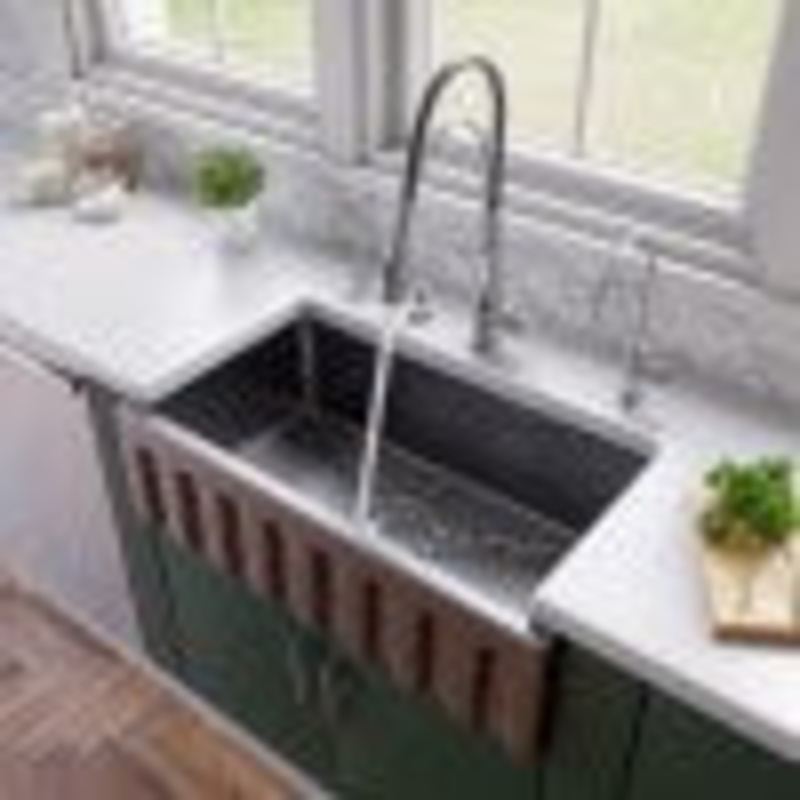 ALFI brand AB3318HS-BG Black Gloss 33″ x 18″ Reversible Fluted / Smooth Fireclay Farm Sink