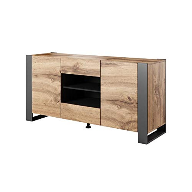 BIM Furniture Com NUNKI 164 cm Credenza Highboard Armadio Wotan Rovere Antracite Due Ripiani Due Cassette