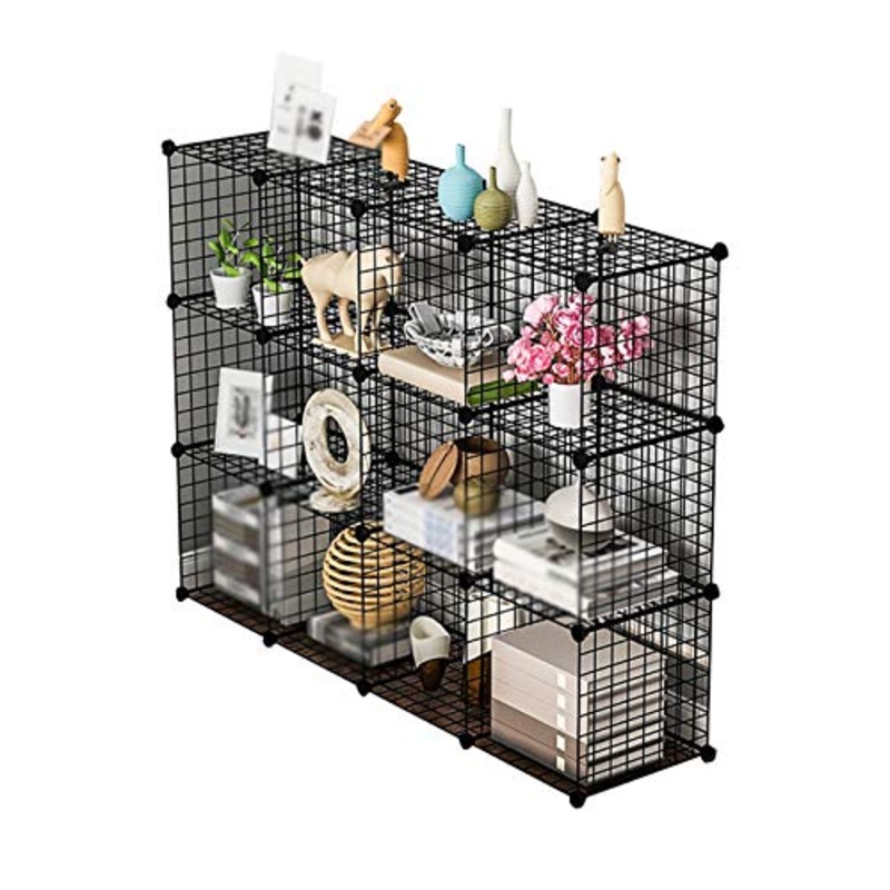 Comodino Multifunzionale 12 Reticolo Risparmio di Spazio Semplice Casa Moderna Camera Da Letto Creativo Armadietto 147X37X111 CM FANJIANI