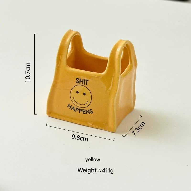 Yellow Ceramic Desktop Organizer – Cute Hand Shaped Pencil Holder and Makeup Brush Storage for Home and Office