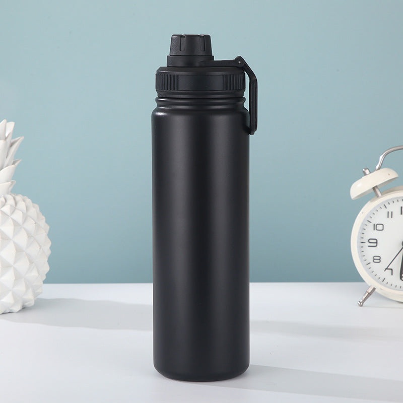 Black Portable Travel Thermos Bottle – Leakproof Stainless Steel Flask with Carry Handle (22oz – 660ml)
