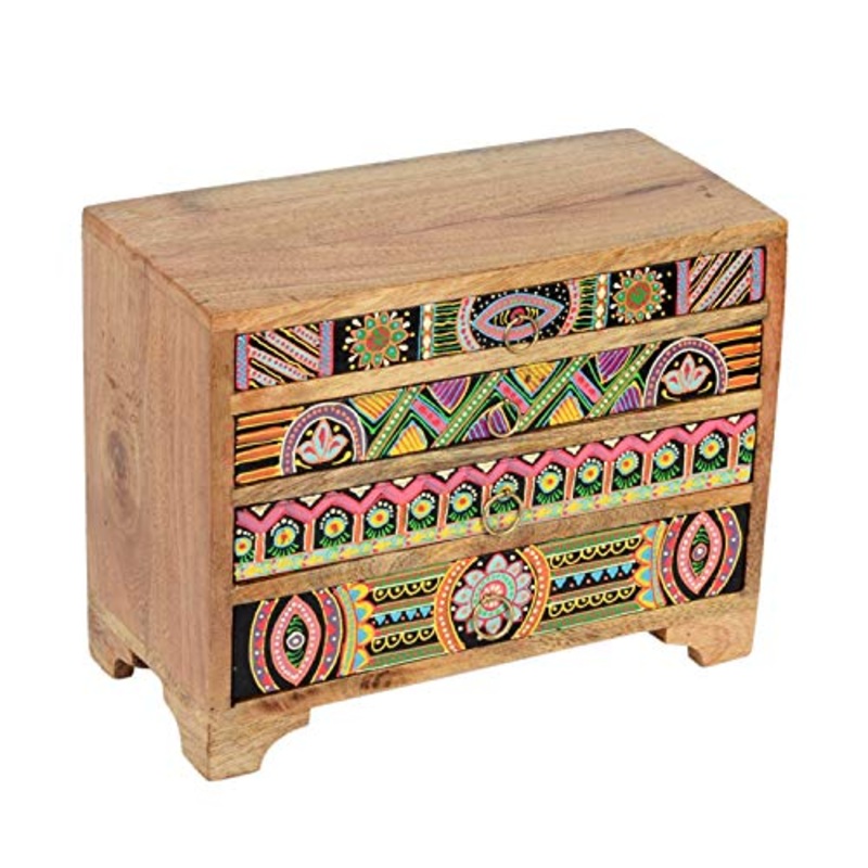 Casa Moro Bagira RK106 – Mini com Bagira 28 x 13 x 22 cm (L x P x A) in Vero Legno con 4 cassetti Colorati. Scatola in Legno Dipinta a Mano | Idea Regalo Originale Orientale Bagira RK106
