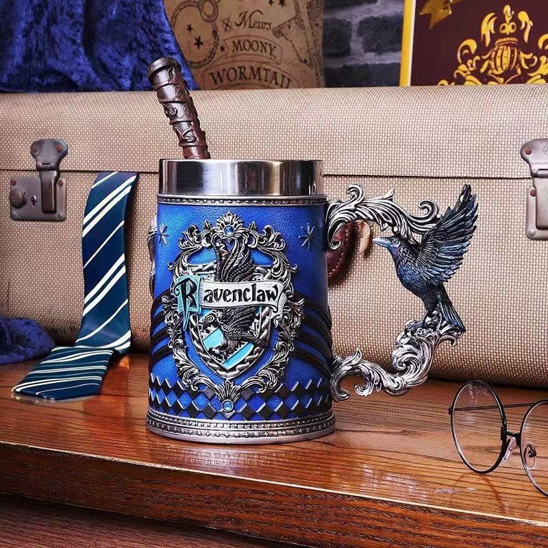 Collectible Fantasy House Crest Tankard Mug – 600ml Stainless Steel Lined Resin Beer Stein(blue)