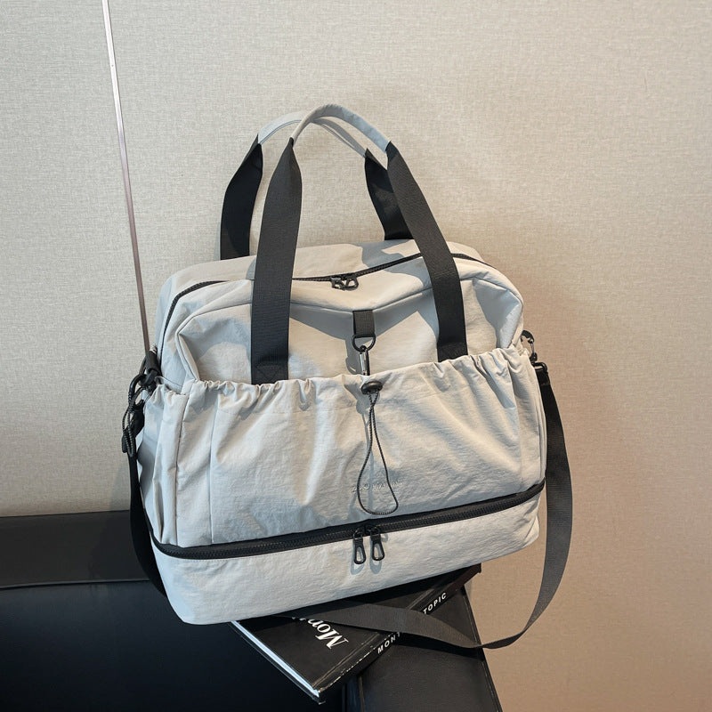 Grey and Black Large Capacity Travel Bag with Wet/Dry Separation – Canvas + Polyester, Lightweight Handbag for Short Trips and Fitness, Fits on Luggage