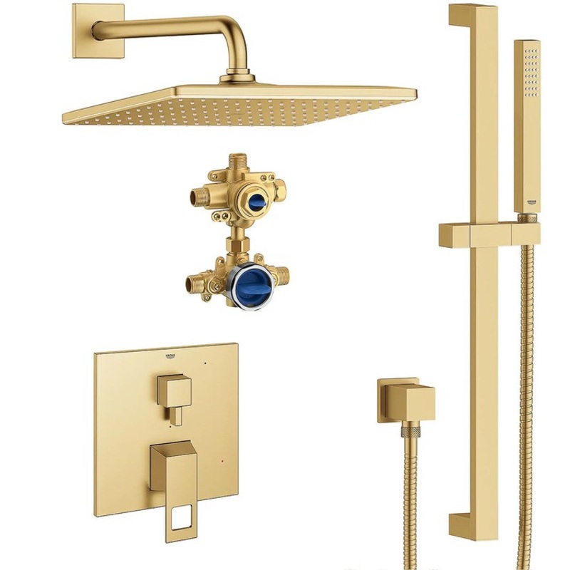 Shower Set Eurocube Pressure Balanced 2 Lever Brushed Cool Sunrise WaterSense 1.75 Gallons per Minute