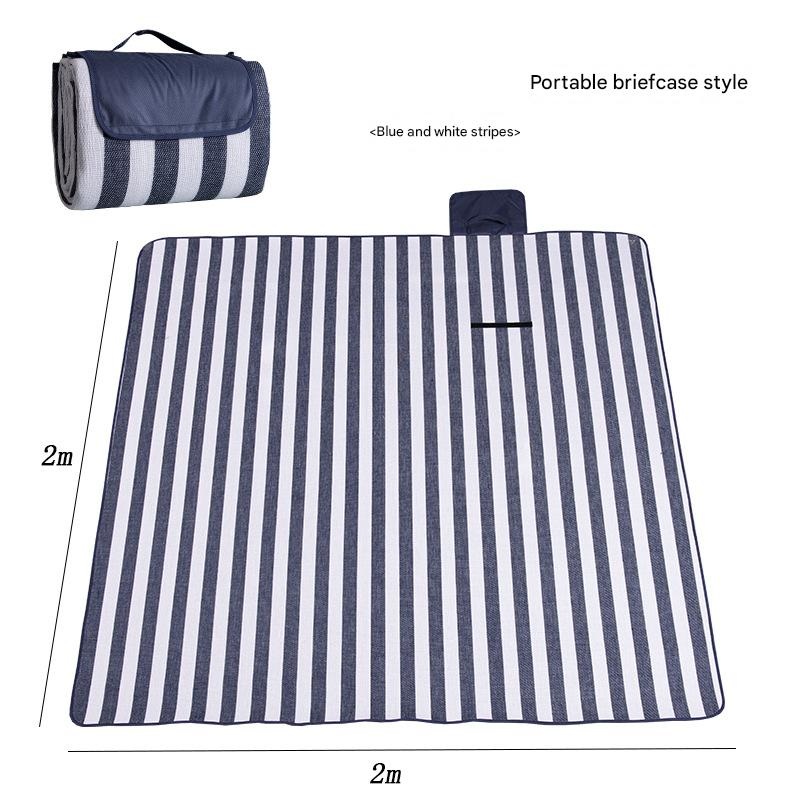 Waterproof Foldable Picnic Blanket with Handle – 2x2m Blue and white stripes