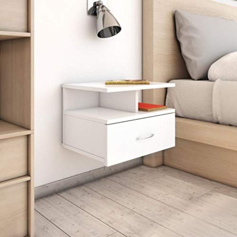 AYNEFY Comodino sospeso, Comodino Galleggiante in Truciolare Bianco Lucido 40x31x27 cm