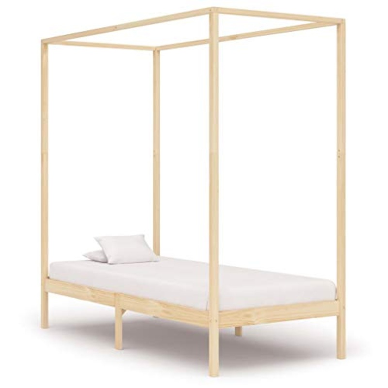 BIGTO – Struttura letto a baldacchino in legno di pino massiccio, per camera da letto, colore: marrone chiaro, 100 x 200 cm