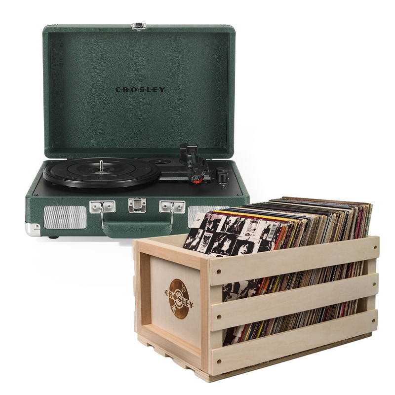 Crosley Cruiser Bluetooth Portable Turntable – Emerald Green + Bundled Crosley Record Storage Crate