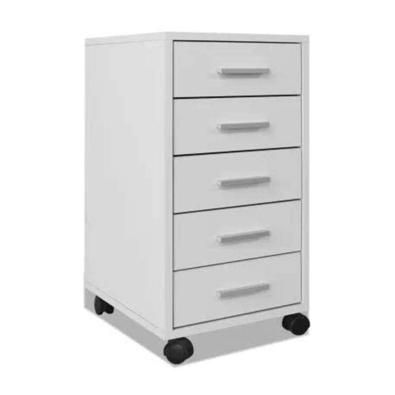 GOTOTOP Cassettiera ufficio con ruote 5 cassetti Bianco,Comodino in legno per Ufficio,33 x 38 x 63 cm