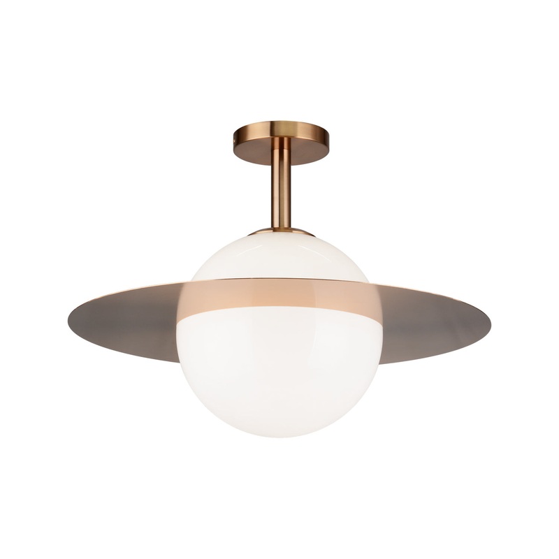 One Light Flush Mount from the Saturn Collection in Aged Gold Brass / Opal Glass Finish by Matteo Lighting