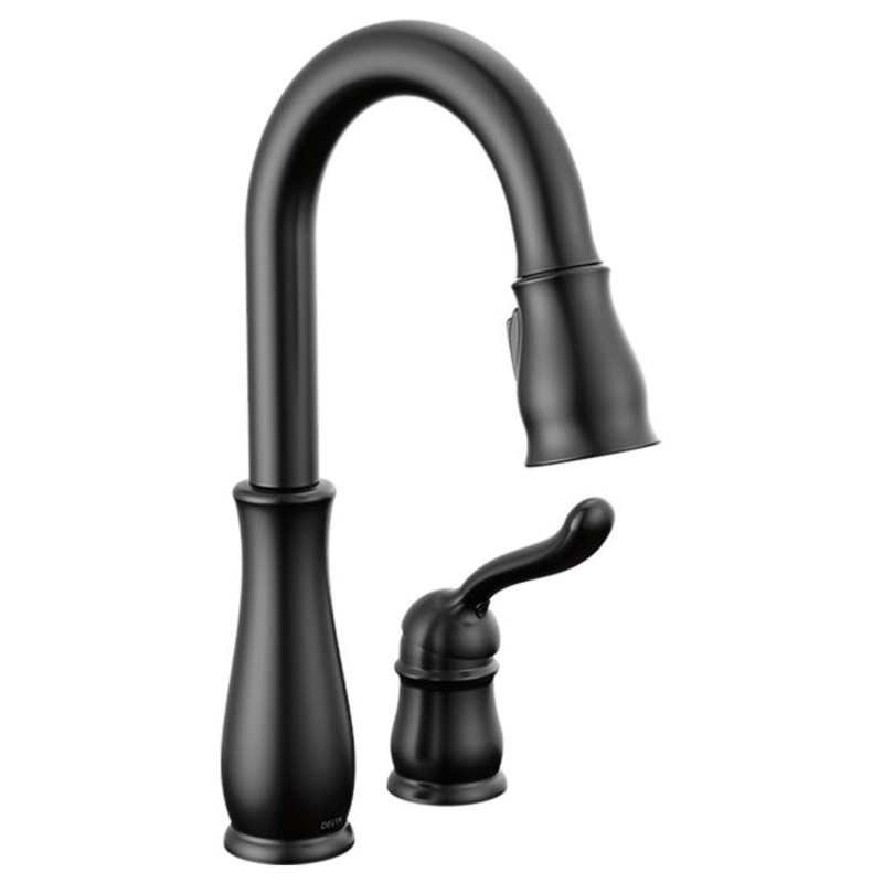 Prep Faucet Leland 1 Lever ADA Matte Black High Arc Pull Down 360 Degree Swivel