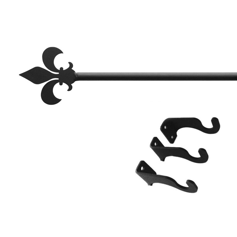 Village Wrought Iron CUR-121-60-S Fleur de lis Curtain Rod Med (Hardware is INCLUDED)