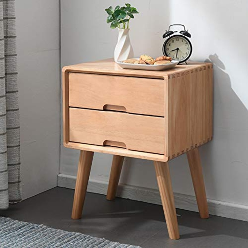 WALNUTA Comodino in Legno massello Nordic Tutto in Legno massello, Mini Semplice Doppio cassetto Moderno Armadio per Camera da Letto