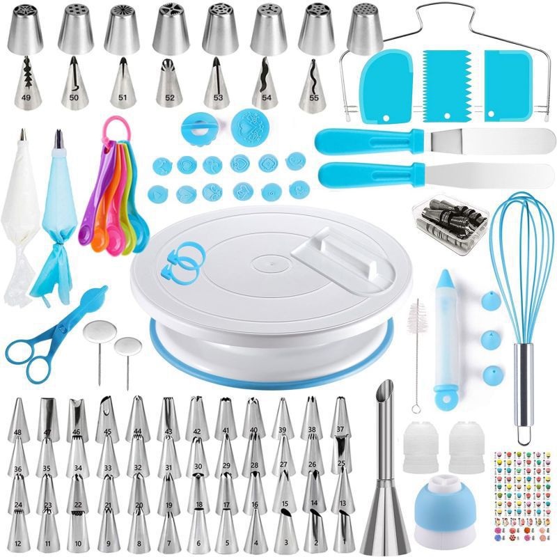 Blue Comprehensive 137-Piece Cake Decorating Kit – Turntable, Piping Tips & Baking Tools Set