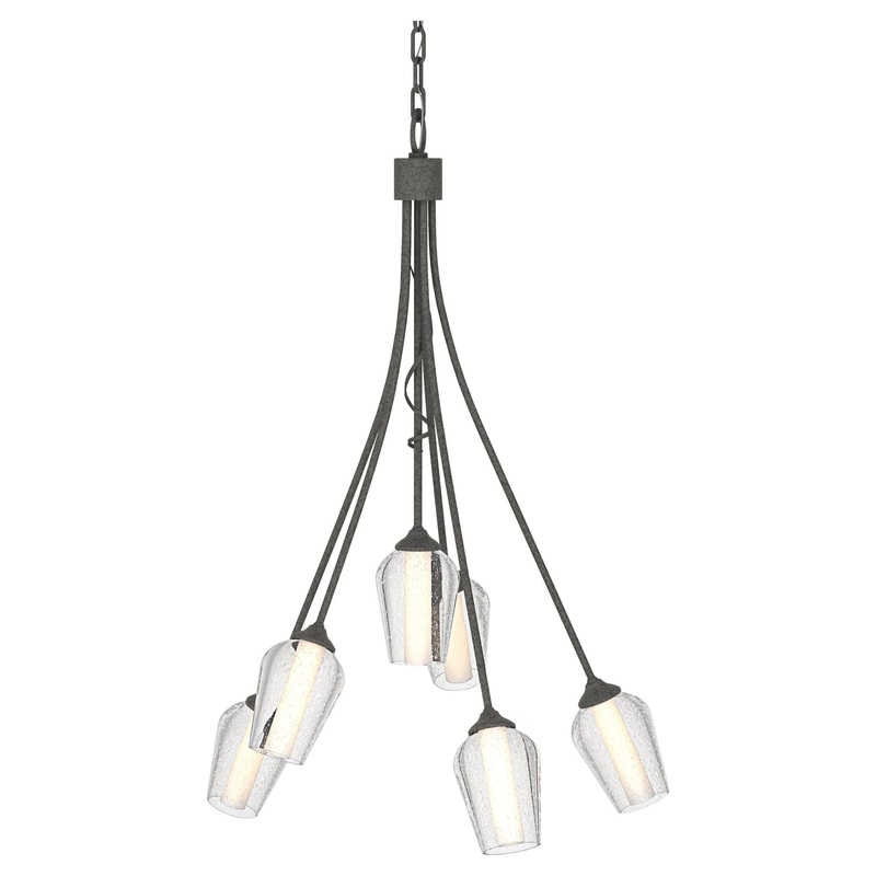 Flora 6-Arm Chandelier Natural Iron Seeded Glass with Opal Diffuser (ZS)