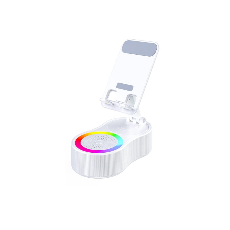 Foldable Bluetooth Speaker with 360 Rotating Phone/Tablet Stand & RGB Lights – HIFI Surround Sound(White)