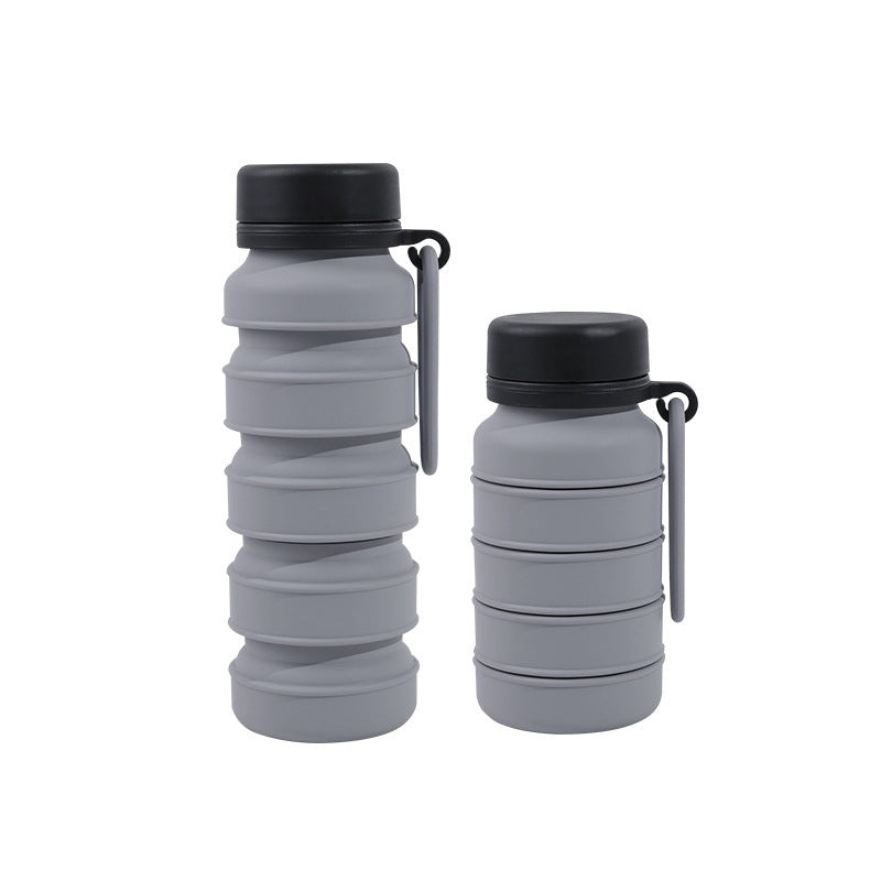 Grey and Black Collapsible Silicone Water Bottle – 510ml Portable Food-Grade Travel & Sports Drink Flask