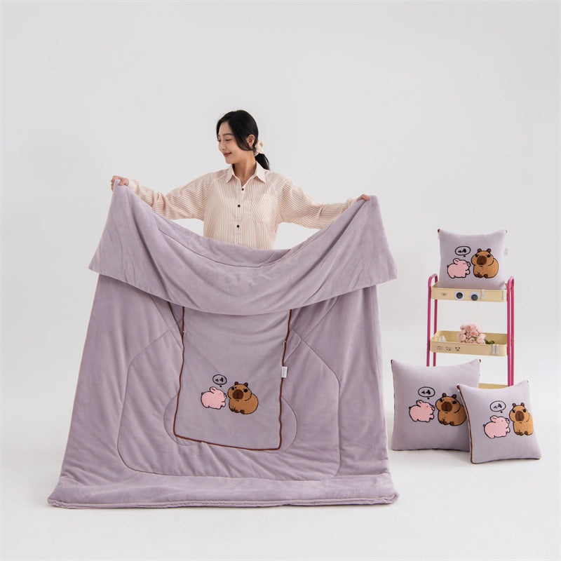 Light Pink Kapybara – 2-in-1 Foldable Car Pillow Blanket – Cozy 40x40cm Pillow, Unfolds to 100x150cm Blanket for Travel and Office Naps