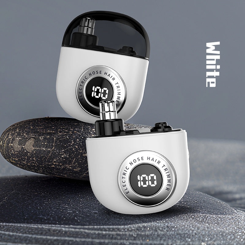 Mini Electric Nose Hair Trimmer – USB-C Rechargeable, LED Display, Washable Head, Painless Grooming(white)